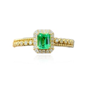CGRL 18K Gold Diamond Ring Set with Natural Emerald