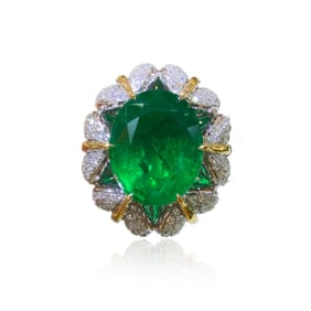 CGRL 18K Gold Diamond Ring Set with Natural Emerald