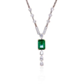 CGRL 18K Gold Diamond Necklace Set with Natural Emeralds
