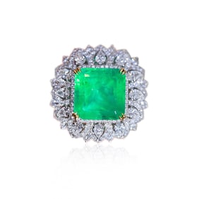 CGRL 18K Gold Diamond and Natural Emerald Ring/Pendant