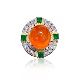 GUILD 18K Platinum Diamond Ring Set with Natural Fanta Stone