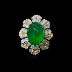 GRC 18K gold diamond ring set with natural emerald