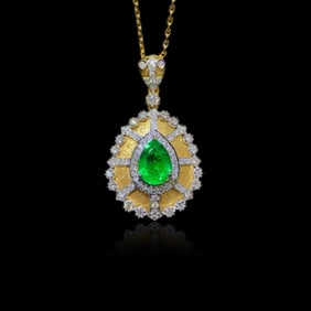 CGRL 18K Gold Diamond and Natural Emerald Necklace/Pendant