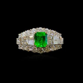 CGRL 18K Gold Diamond Ring Set with Natural Emerald