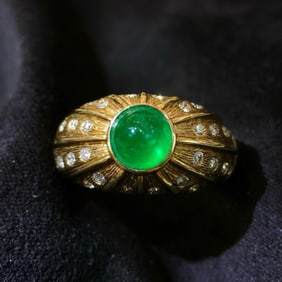 CGRL 18K Gold Diamond Ring Set with Natural Emerald