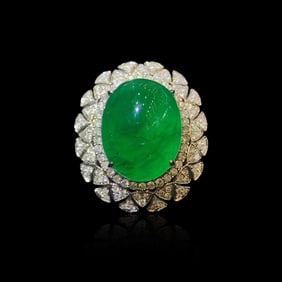 CGRL 18K Gold Diamond Ring Set with Natural Emerald