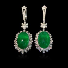 A pair of CGRL 18K gold and diamond earrings set with natural emeralds