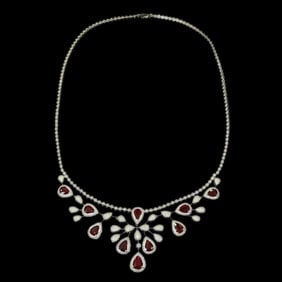 CGRL 8K Gold Diamond and Natural Pigeon Blood Ruby Evening Necklace