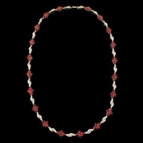 GRC 8K gold diamond-set natural pigeon blood ruby evening necklace