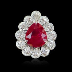 CGRL 18K Gold Diamond Ring Set with Natural Burmese Rubies