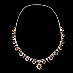 CGRL 18K Gold Diamond and Natural Burmese Pigeon Blood Ruby Evening Necklace