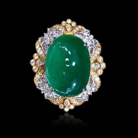 CGRL 18K Gold Diamond and Natural Emerald Ring/Pendant