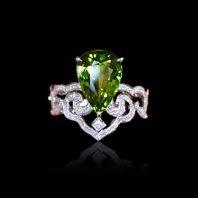 CGRL 18K Gold Diamond Ring Set with Natural Tourmaline