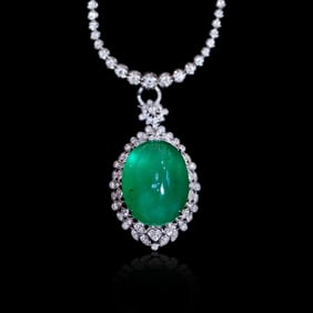 CGRL 18K Gold Diamond and Natural Emerald Evening Necklace/Pendant