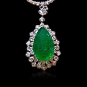 GUILD 18K Gold Diamond and Natural Emerald Evening Necklace