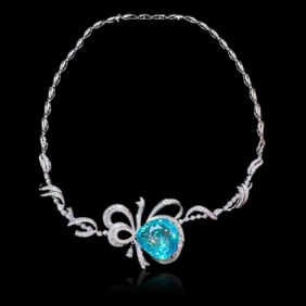 AIGS 18K Gold Diamond-set Natural Paraiba Evening Necklace/Ring