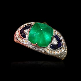 GUILD 18K Gold Diamond Ring Set with Natural Emerald