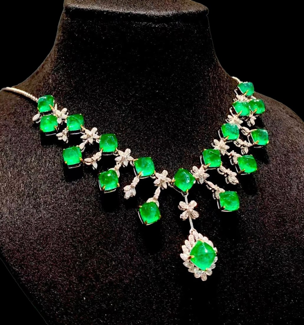 GUILD 18K Gold Diamond and Natural Emerald Evening Necklace (1 of 3)