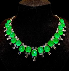 GUILD 18K Gold Diamond and Natural Emerald Evening Necklace