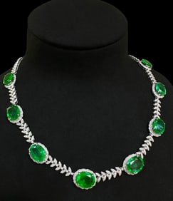 GUILD 18K Gold Diamond and Natural Emerald Evening Necklace