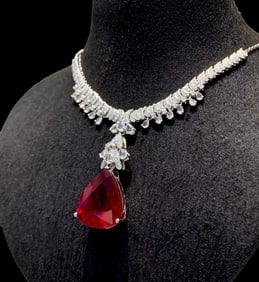 AIGS 18K Platinum Diamond and Natural Tourmaline Evening Necklace / Diamond Necklace (Can be worn