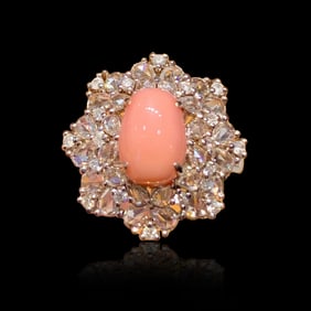 AIGS 18K Gold Ring/Pendant with Diamonds and Caribbean Natural Conch Beads