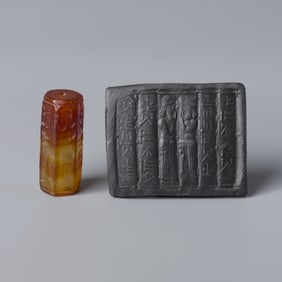 WESTERN ASIATIC AGATE INTAGLIO CYLINDER SEAL BEAD PENDANT