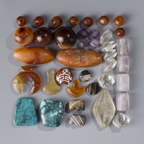 COLLECTION OF TURQUOISE, CRYSTAL, EYE AGATE BEADS – MEDIEVAL HIMALAYAN SILK ROAD TIBETAN