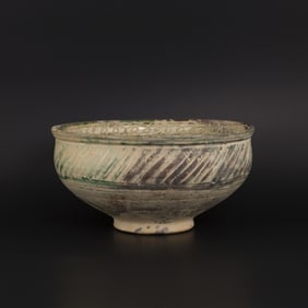 MIDDLE EASTERN GLAZED EARTHENWARE BOWL WITH SLIP-PAINTED DECORATION [18.8 X 9.3CM, 499GRAM]