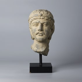 INDO-GREEK SCHIST STONE HEAD OF A NOBLEMAN SCULPTURE