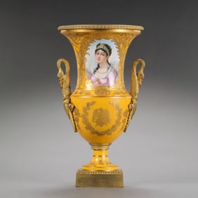 A RARE GILT-COPPER MOUNTED 'JAUNE JONQUILLE' ENAMELLED CHALICEPROBABLY FRENCH (SÈVRES-STYLE), LATE