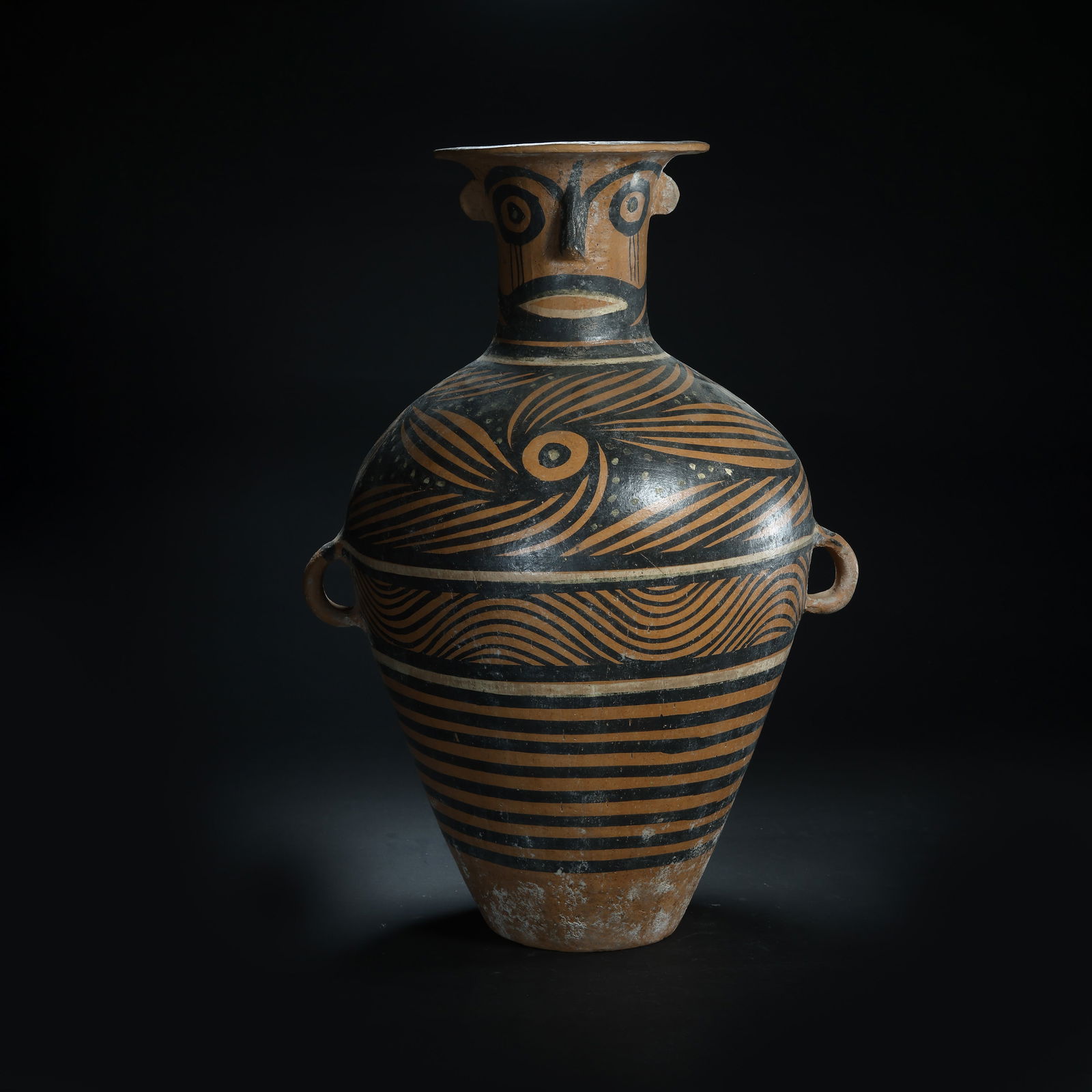 A RARE AND MAGNIFICENT LARGE PAINTED POTTERY TWO-HANDLED JARQIJIA CULTURE, NEOLITHIC PERIOD (C. 2200 (1 of 7)