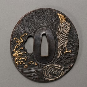 A FINE GILT-BRONZE HIGH-RELIEF 'EAGLE AND RISING SUN' TSUBAEDO PERIOD (17TH–19TH CENTURY)