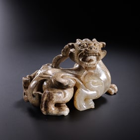 A RARE AND MAGNIFICENT HETIAN WHITE JADE 'BIXIE' MYTHICAL BEASTWARRING STATES TO HAN DYNASTY (C. 4TH