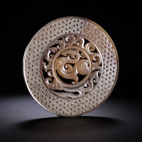 A MAGNIFICENT AND RARE HETIAN WHITE JADE RITUAL DISC,BIWARRING STATES PERIOD (475-221 BC)