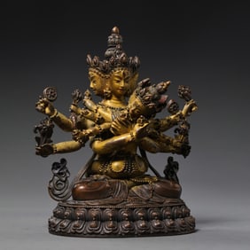 A RARE AND FINELY CAST GILT-BRONZE FIGURE OF A HERUKA AND CONSORT (YAB-YUM)MING - QING DYNASTY, 17TH