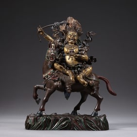 A RARE AND MAGNIFICENT GILT-BRONZE FIGURE OF PALDEN LHAMOTIBET, 17TH - 18TH CENTURY