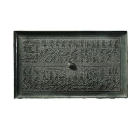 A RARE AND IMPORTANT LARGE SQUARE BRONZE 'BATTLE SCENE' MIRRORHAN DYNASTY OR EARLIER (C. 3RD CENTURY