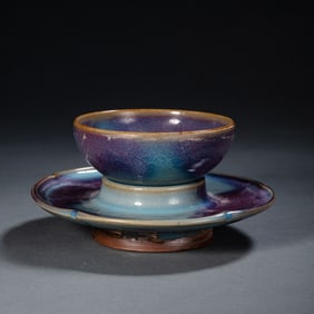 A RARE 'JUN' OPALESCENT SKY-BLUE GLAZED CUP STANDSONG – JIN DYNASTY (12TH – 13TH CENTURY)