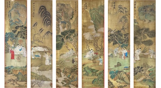 TANG YIN (1470–1524), ATTRIBUTED TO SCHOLARLY PURSUITS: A SET OF SIX FIGURES AND NARRATIVE