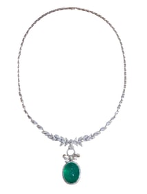 CGRL 18KGOLD AND DIAMOND NECKLACE WITH NATURAL DIAMONDS AND EMERALD PENDANT