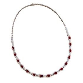 CGRL 18KGOLD AND DIAMOND NECKLACE SET WITH NATURAL RUBIES