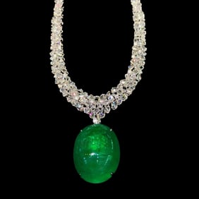 CGRL 18KGOLD AND DIAMOND NECKLACE SET WITH NATURAL EMERALD