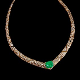 CGRL 18KGOLD AND DIAMOND NECKLACE SET WITH NATURAL EMERALD