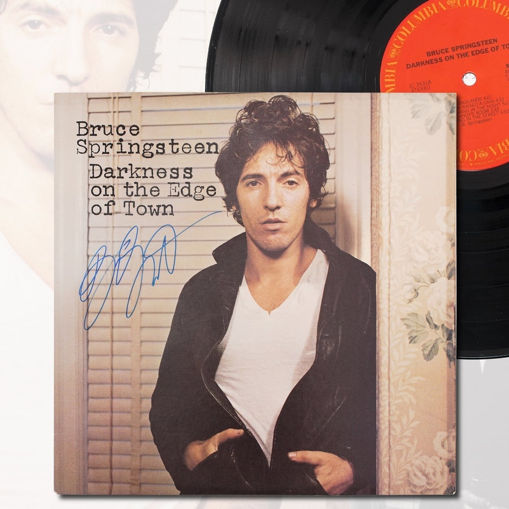 BRUCE SPRINGSTEEN SIGNED "DARKNESS ON THE EDGE OF TOWN" LP: 12 1/4 x 12 1/4 Provenance and Authentication: This collectible has undergone a rigorous forensic evaluation. The signatures were carefully analyzed across multiple criteria, including ink