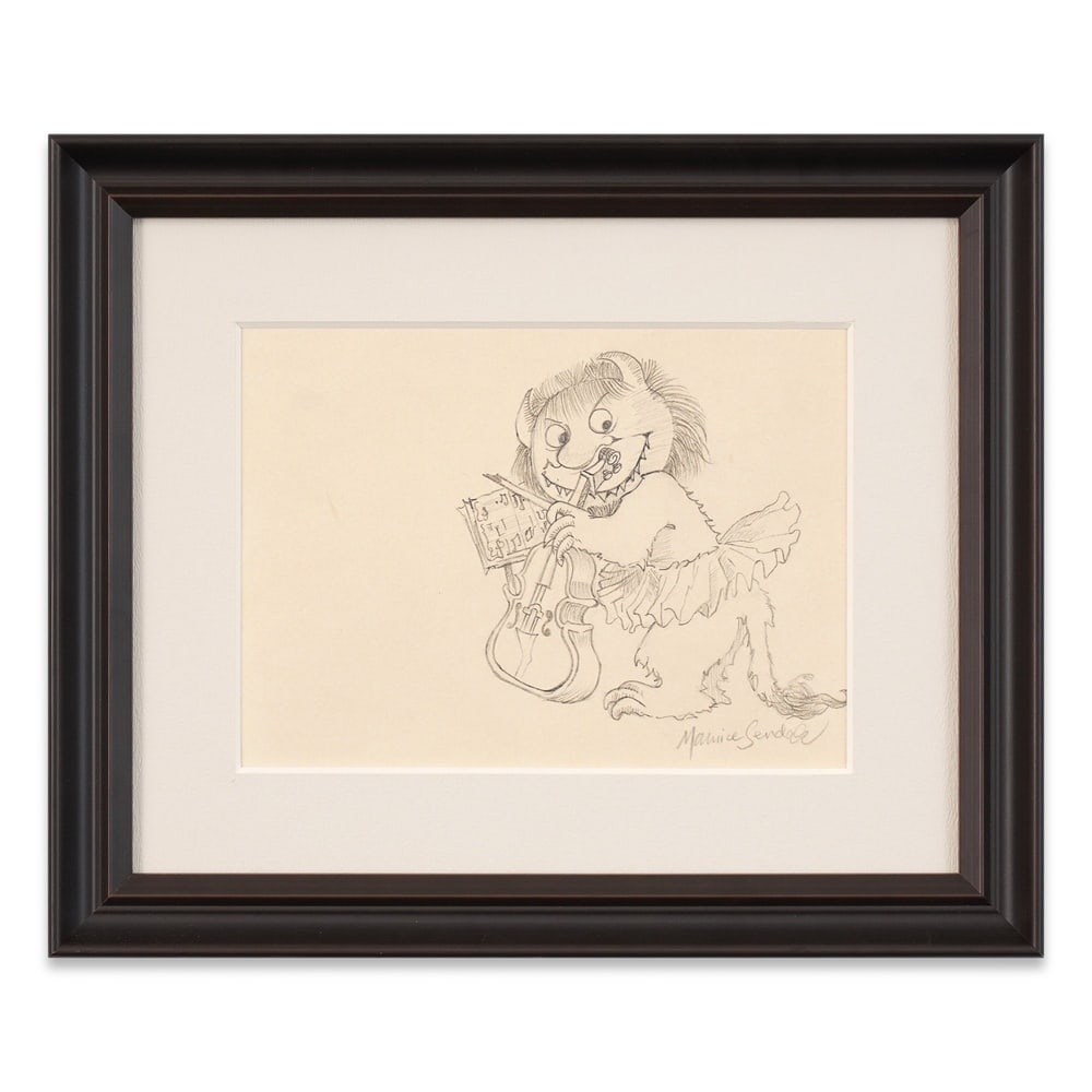 MAURICE SENDAK SIGNED DRAWING: Image Dimensions: 10 x 7 1/8 in (25.3 x 18.2 cm) Framed Dimensions: 16 3/8 x 13 3/8 in (41.5 x 34 cm) Provenance and Authentication: This collectible has undergone a rigorous forensic evaluation. The
