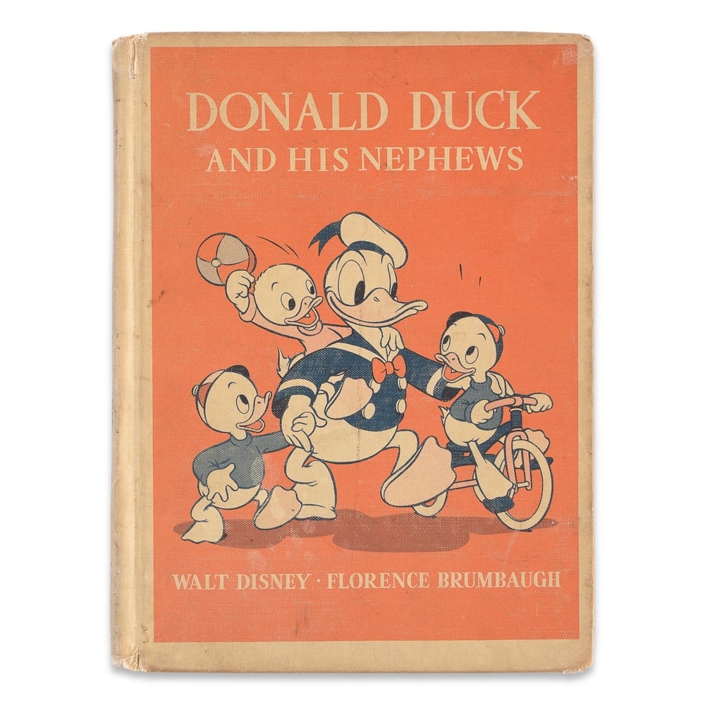 WALT DISNEY SIGNED "DONALD DUCK AND HIS NEPHEWS" BOOK: 8 1/2 x 6 1/4 in (21.5 x 16 cm) Provenance and Authentication: This collectible has undergone a rigorous forensic evaluation. The signatures were carefully analyzed across multiple criteria,