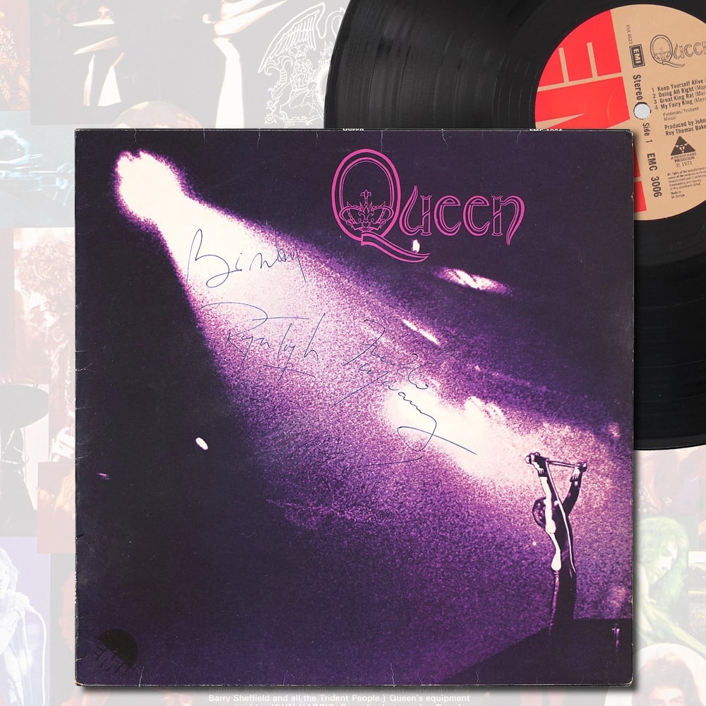 QUEEN FULLY SIGNED "QUEEN" LP: 12 1/4 x 12 1/4 in Provenance and Authentication: This collectible has undergone a rigorous forensic evaluation. The signatures were carefully analyzed across multiple criteria, including ink