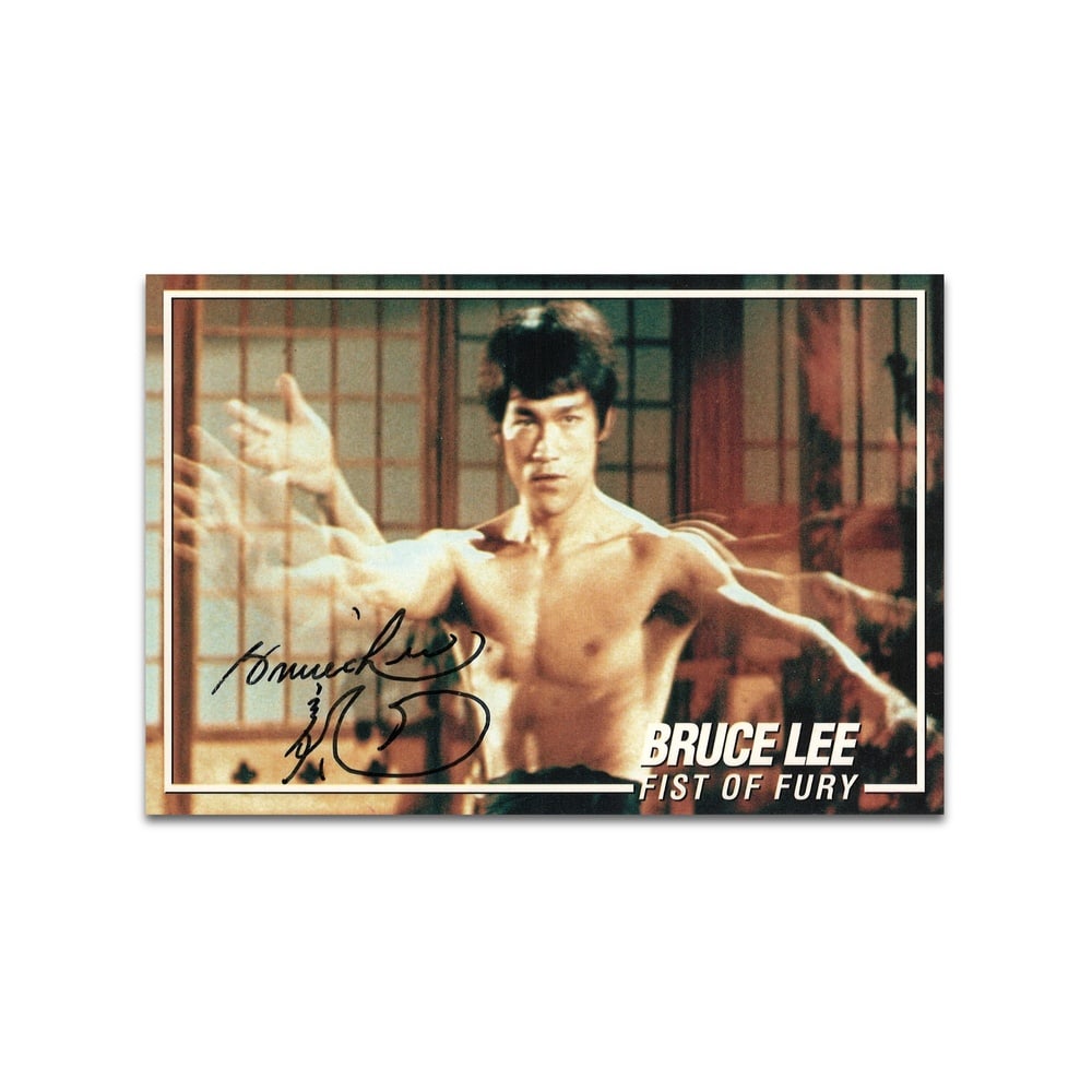 BRUCE LEE SIGNED FIST OF FURY POSTCARD: 6 1/8 x 4 1/8 in (15.5 x 10.5 cm) This signed Fist of Fury postcard represents an extraordinary artifact connected to one of the most influential figures in global martial arts and cinema history. Bru