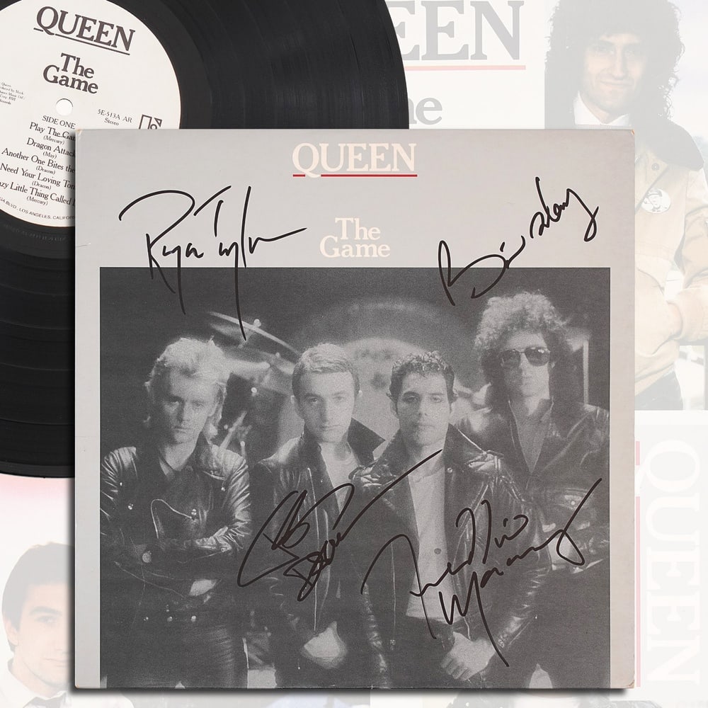 QUEEN FULLY SIGNED "THE GAME" LP: 12 1/4 x 12 1/4 Provenance and Authentication: This collectible has undergone a rigorous forensic evaluation. The signatures were carefully analyzed across multiple criteria, including ink deposition,